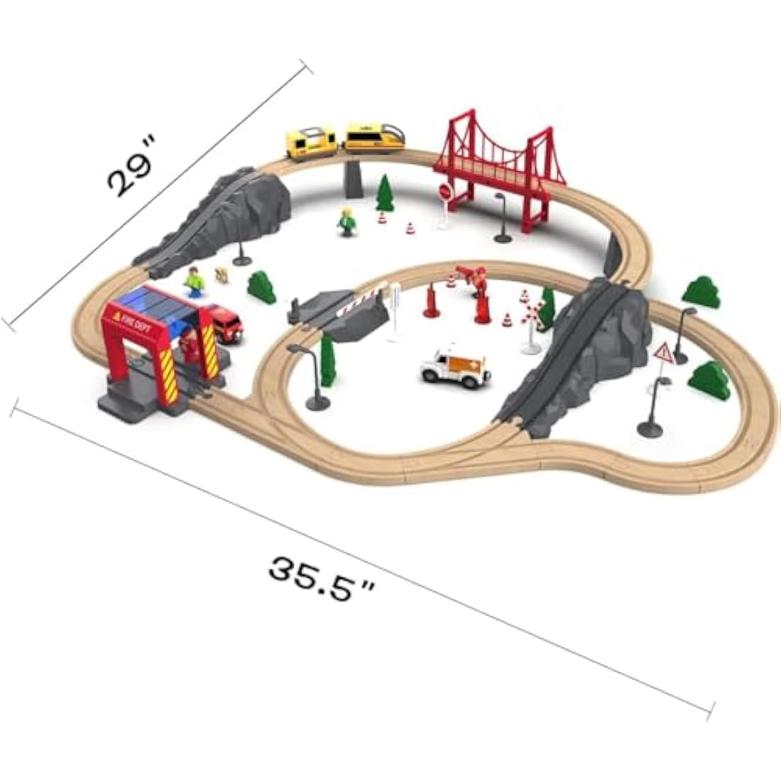 Giant bean Wooden Train Set 72 PCS, Wooden Train Tracks & Train Toys, Toddler Model Train Set, Toy Railway Kit for Kids Age 3 4 5 Year Old,Gift for Boys and Girls (Fire Station Theme)