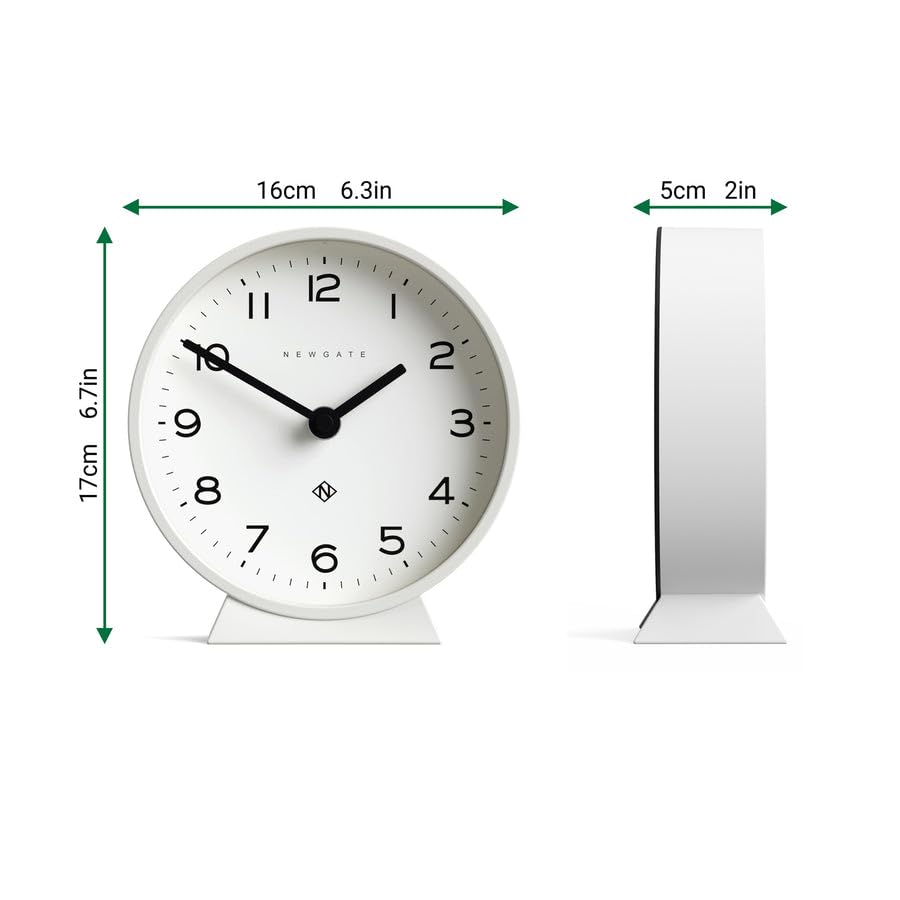 NEWGATE M Mantel Silent Sweep Mantel Clock - 'No Tick' - A Modern Mantelpiece Clock - Small Clock - Mantel Clocks - Minimalist Dial - (Polar White)