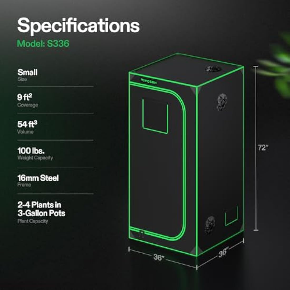 VIVOSUN Grow Tent 36'' x 36'' x 72'', Made of Highly Reflective Mylar, with Viewing Window and Base Tray for Hydroponics and Indoor Growing, S336, Suitable for VS2000/VS3000
