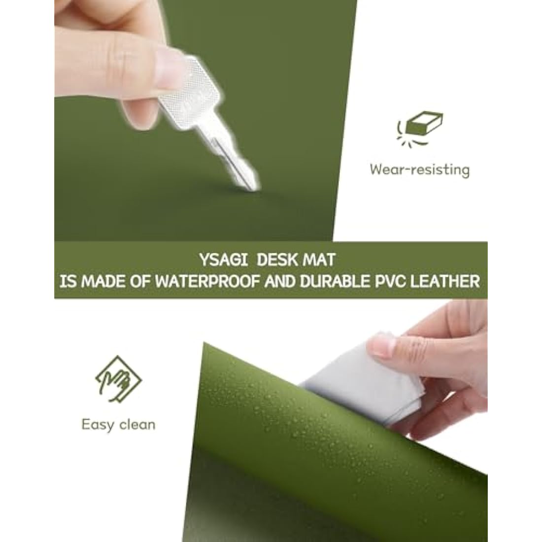 YSAGi Non-Slip Desk Pad, Waterproof PVC Leather Desk Table Protector, Ultra Thin Large Mouse Pad, Easy Clean Laptop Desk Writing Mat for Office Work/Home/Decor (90 x 43 cm, Grass Green)