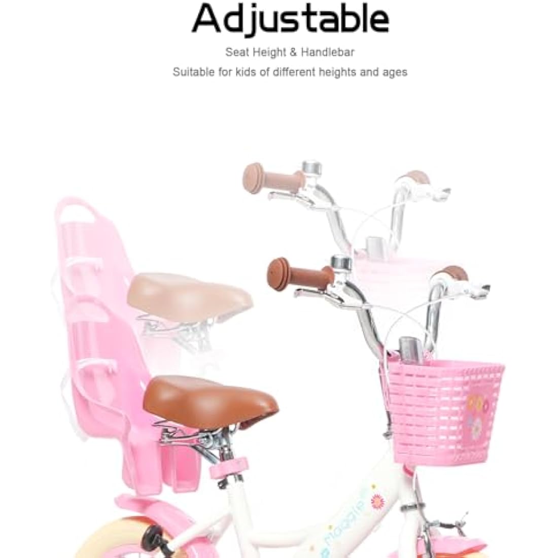 Glerc Maggie 12 Inch Kids Bike for 2-13 Years Old, Girls Bicycle with Doll-Seat & Basket & Stabilisers & Kickstand, Multiple Colors