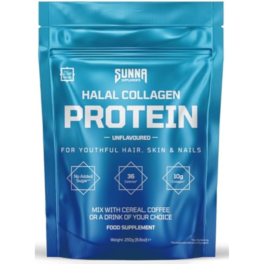 SUNNA SUPPLEMENTS - Halal Bovine Collagen Protein Powder for Hair Skin Nails and Joints - Type (I, III) Hydrolysed Premium Bovine Collagen Peptides for Women and Men | Gluten Free | Unflavoured