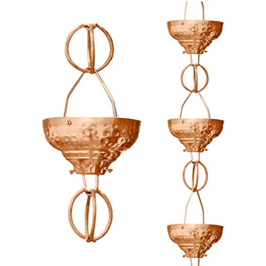 Monarch Pure Copper Eastern Hammered Cup Rain Chain, 8-1/2-Feet Length