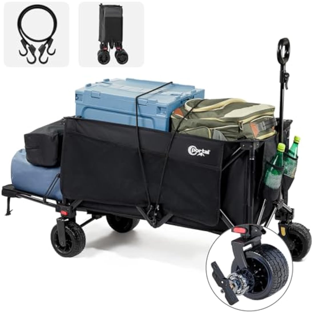 Portal Festival Trolley with Adjustable Tailgate Brakes 300L Beach Trolley for Sand with Wide Wheels Camping Cart Heavy Duty Folding Wagon Collapsible Trailer Buggy for Garden Event