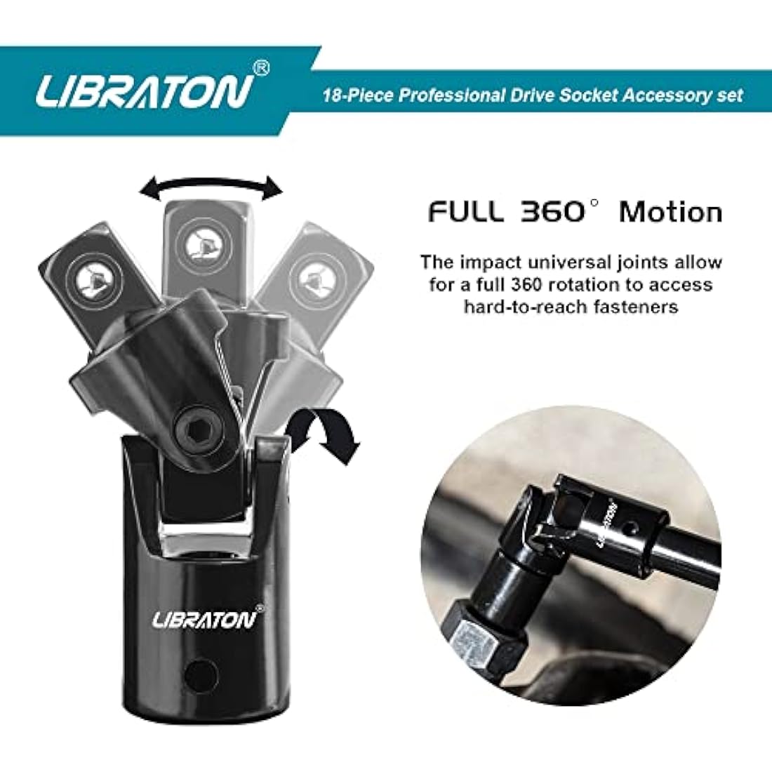 Libraton Extension Bars, 3/8 1/2 1/4 Extension Set, Spanner Extensions, with Socket Adapters, Socket Extensions, Universal Joints, Impact Coupler, Professional Socket Accessories, Cr-V