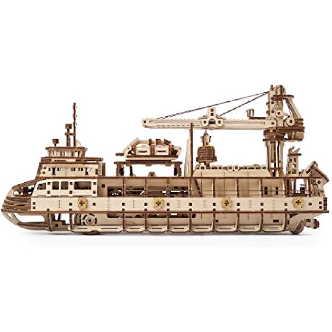 UGEARS Research Vessel 3D Puzzle - Ship Wooden Model Kits for Adults to Build - Self-Propelled Maritime Explorer with Working Crane- 3D Wooden Puzzles for Adults Gifts for Fathers Day - 575 Pcs