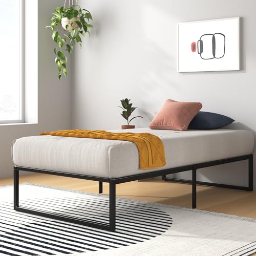 Zinus Lorelai Single Bed frame - Bed 90x190 cm - 36 cm Height with Underbed storage - Metal Platform Bed frame with Steel slat support - Black