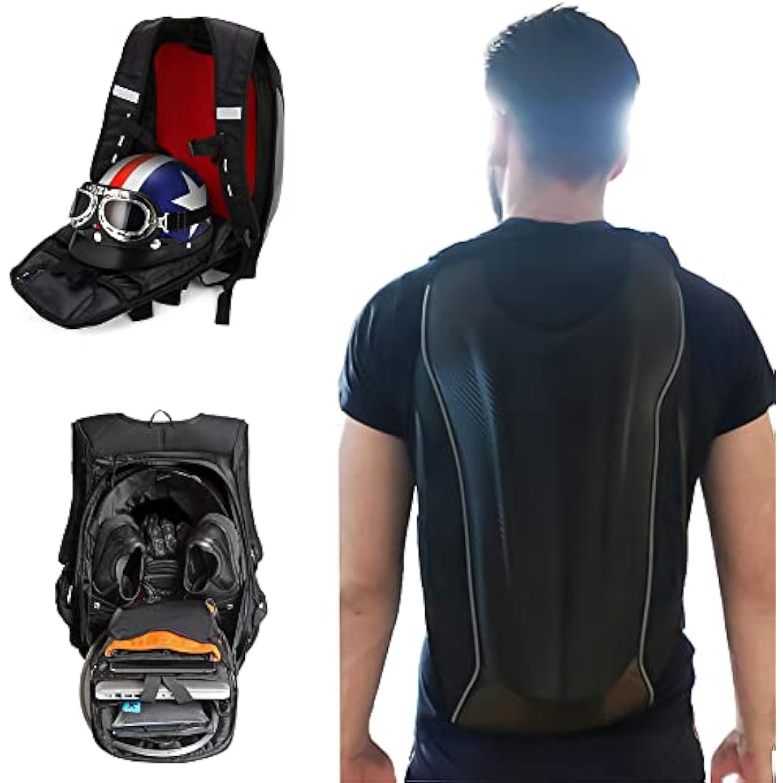 Motorcycle Hardshell Backpack,Carbon Fiber Motorbike Rucksack Storage Bag Large Capacity,Waterproof Laptop Backpack Luggage Bag for Travelling Camping Cycling Storage