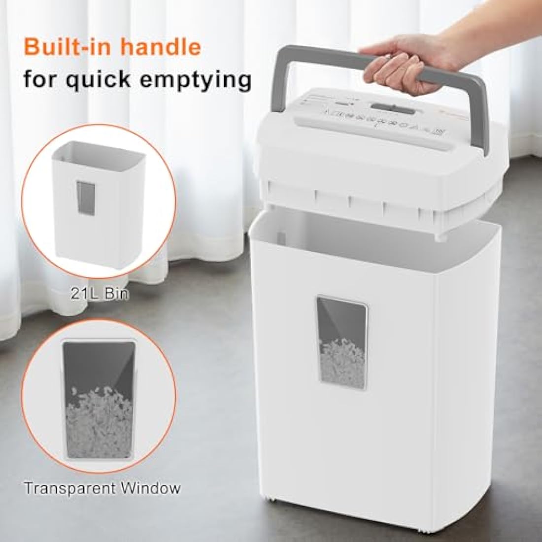 Bonsaii 10 Sheet Micro Cut Paper Shredder for Home & Office Use, P-4 High Security (5×12mm), 21L Bin, Shreds Credit Cards, Staples & Paper Clips, Overheat Protection, Manual Reversal, White, C275-B