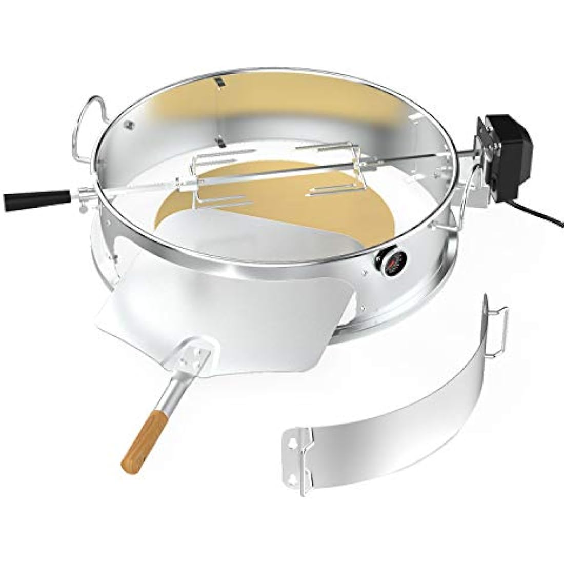 Onlyfire Stainless Steel Pizza Ring Kit with Rotisserie,pizza stone and shovel, Multifunctional BBQ Kit, for Roasting Chicken and Cooking Pizza, fits Most 57CM Charcoal Kettle Grills