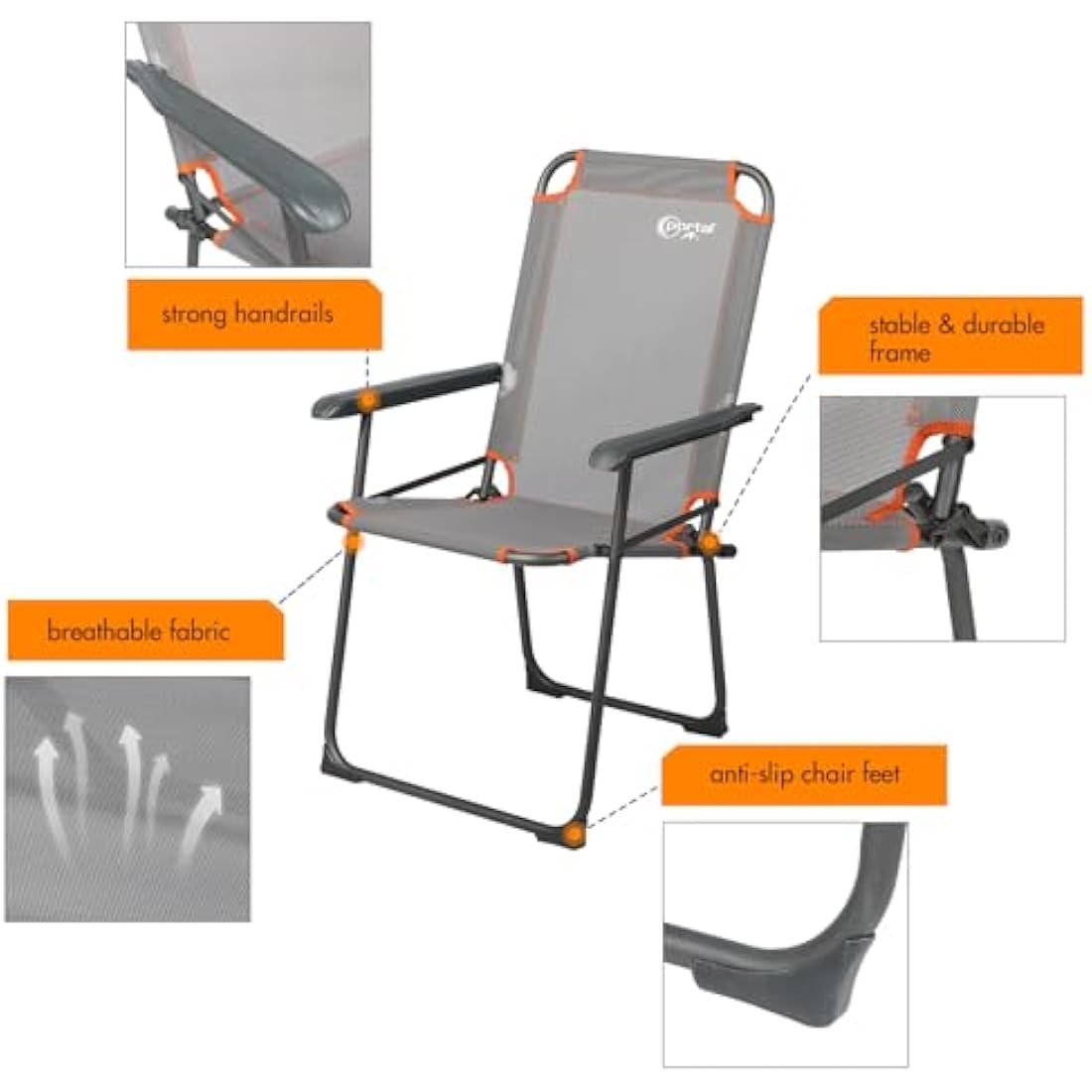 Portal Folding Chair Camping Garden Beach Fishing Outdoor Foldable Chair Lightweight Fold up Picnic Chair High Back Portable Chair Compact with Armrests