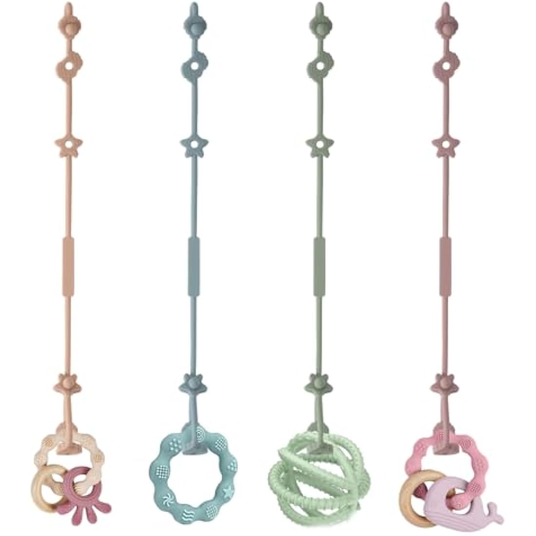 Vicloon Silicone Toy Clip, 4Pcs Toy Safety Straps, Food Grade Silicone Pacifier Clips Sippy Cup Strap, Adjustable Stroller Pacifier Strap Hanging Toys, Baby Toy Anti Drop Chain