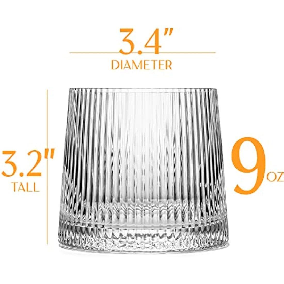 GLASSIQUE CADEAU Vintage Art Deco Speakeasy Short Gin Tumbler Glasses | Set of 4 | 260 ml Crystal Lowball for Drinking Classic Rum, Vodka Bar Drinks | Round Rocks Glassware