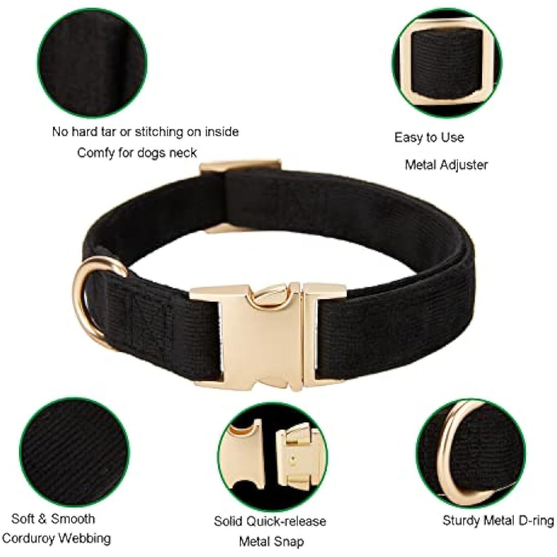 YUDOTE Ultra-soft Dog Collar Natural Cotton Corduroy Made for Medium Dogs with Sensitive Skin,Black