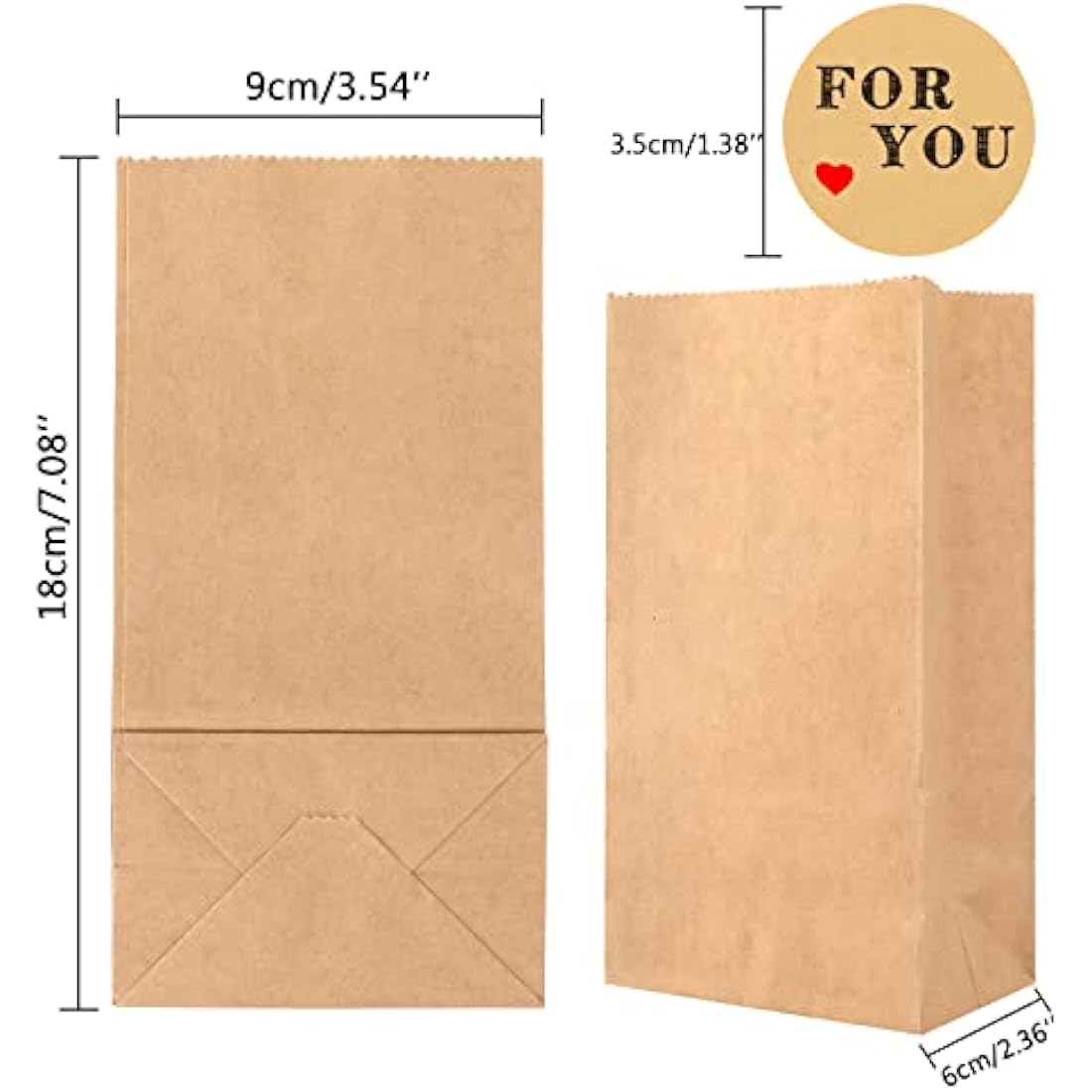 G2PLUS 100 PCs Brown Kraft Candy Paper Bags - 9x6x18 CM - Treat, Birthday, Wedding, Easter, Party