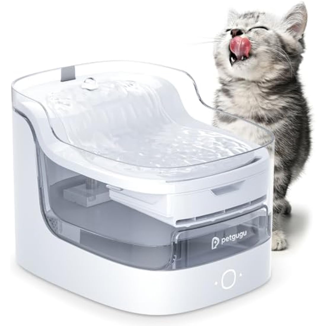 PETGUGU Cat Water Fountain for Drinking, 2L Ultra-Quiet Automatic Pet Water Dispenser for Cats & Dogs, App Controlled with Wireless Pump, 8-Layer Filter, Hygienic Fresh Water, 2.4G WiFi (PF1L)
