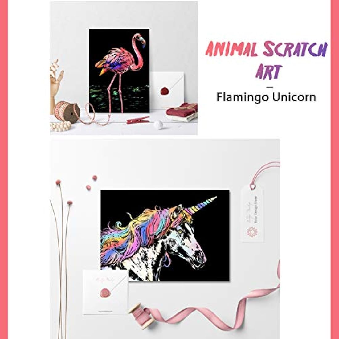 metagio 8PCS Scratch Art Paper A4 Animals Art Paper Rainbow Painting Engraving Art Sets with Scratch Drawing Pens and Cleaning Brush