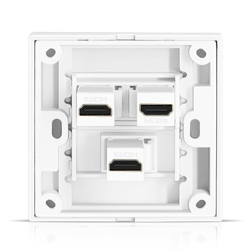 TNP HDMI Wall Plate (3 Port, White) HDMI Faceplate Socket Insert Jack Outlet Panel Mount Support 4K 60Hz HDR ARC/eARC Full HD 3D Ethernet High Speed Cable Extension Coupler f/Projector & Home Theater