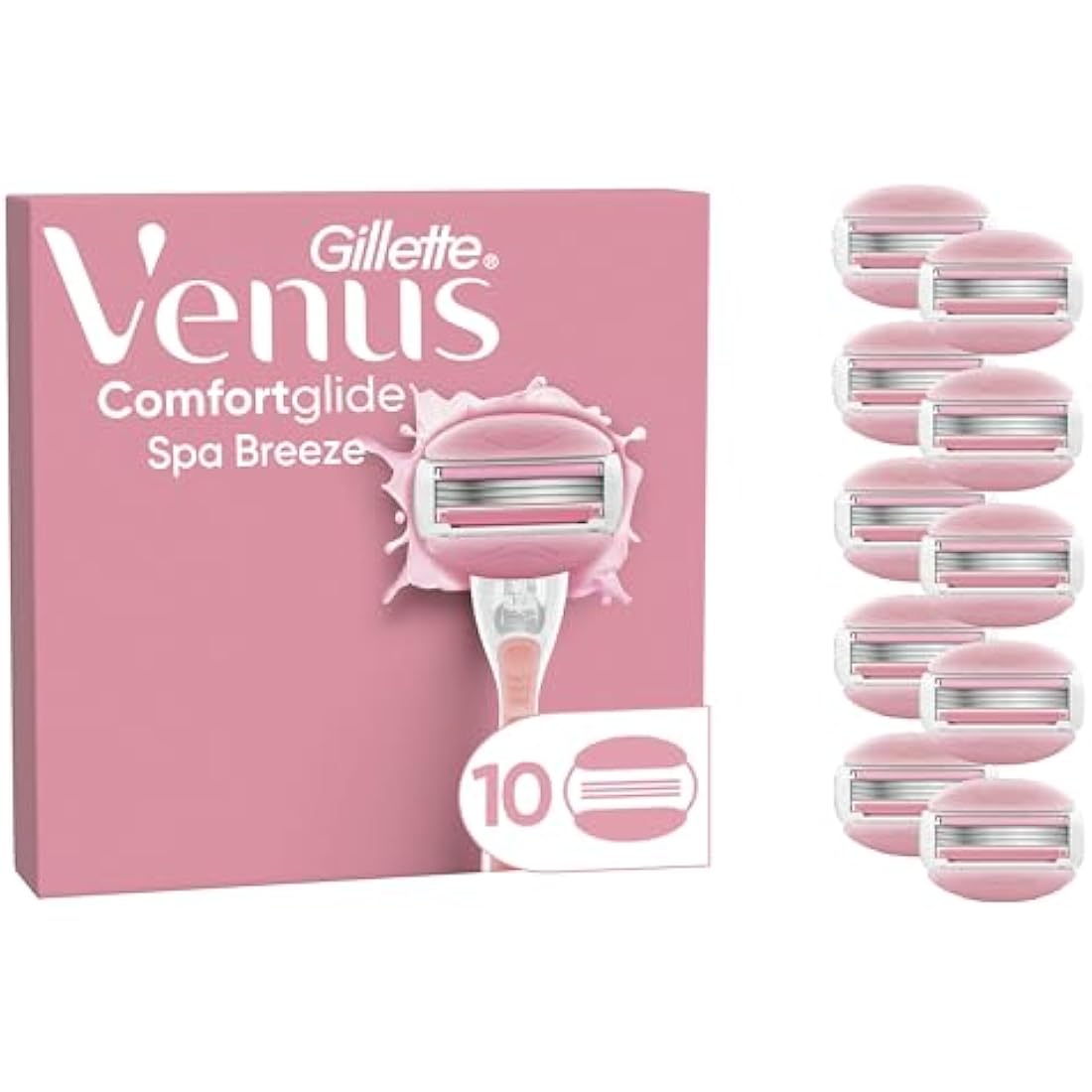 Gillette Venus Comfortglide Spa Breeze Women's Razor Blade Refills, Pack of 10, 3 built-in blades for a smooth, close shave that lasts