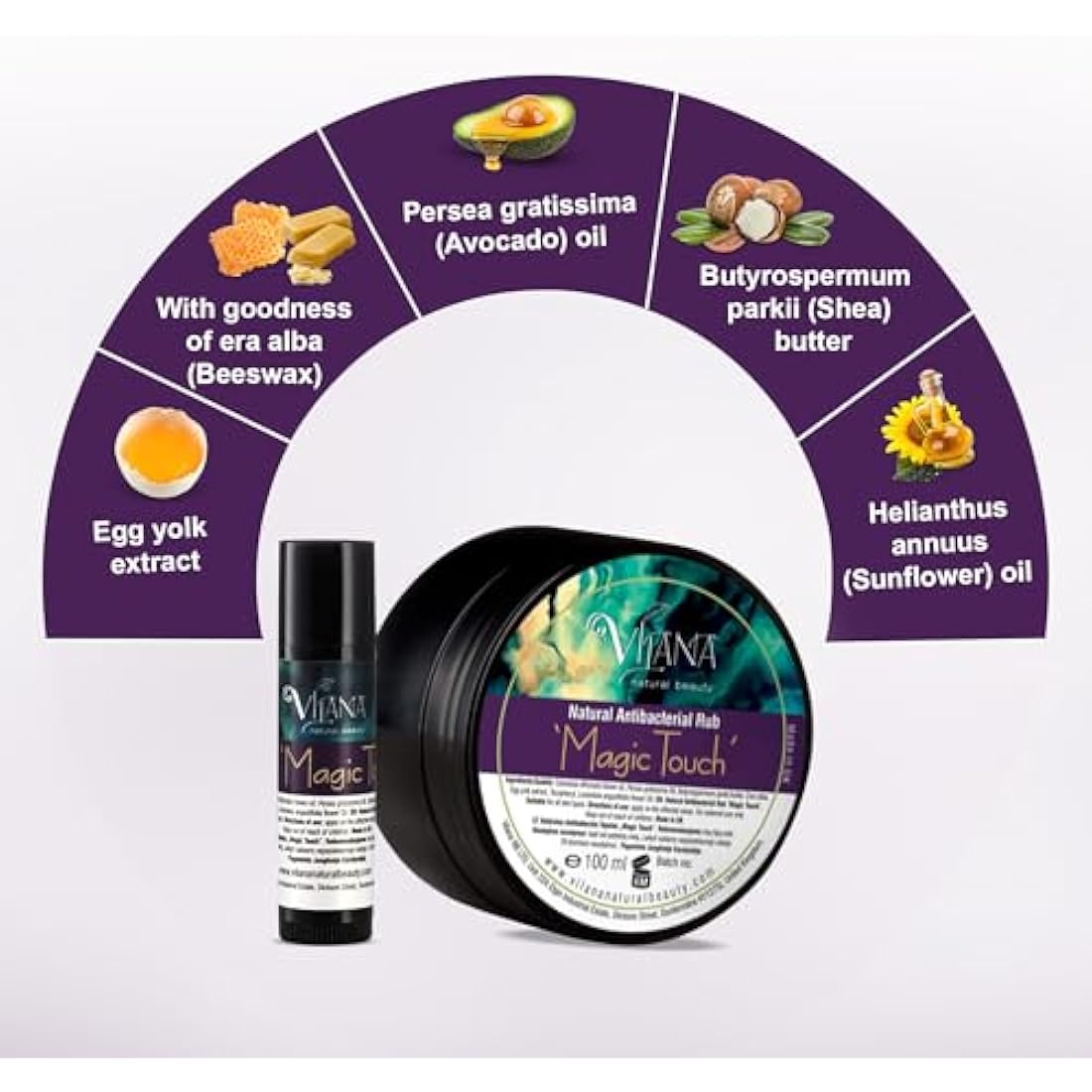 Vilana 100% Natural Magic Touch Antibacterial Salve, Soothes Irritated Damaged Skin, Itching, Dry Skin, Cold Sores, Rashes, Bruises, Sulphate-Free Balm, Magic Healer with Natural Oils 100 ml (Pack 2)