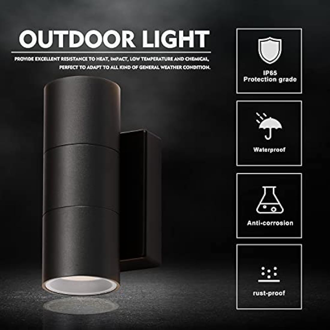 CELAVY Outdoor Wall Lights, Up Down Outside Wall Lights Mains Powered, IP65 Waterproof Modern Front Door Porch Light 3000K 10W Aluminium, Exterior LED Wall Lighting Sconce GU10 Bulb Included, Black