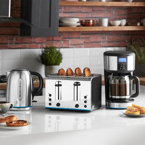 Russell Hobbs 4 Slice Buckingham Toaster with Fast toast technology - (Blue light strip indicates toasting, Independent & Extra wide slots, 2400W,