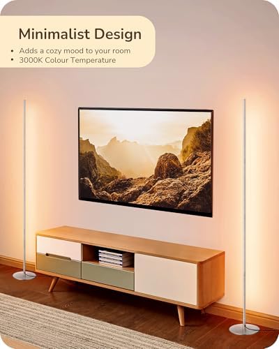 EDISHINE LED Floor Lamp, 146cm Minimalist Dimmable Standing Lamp with Foot Switch, Stepless Dimming, Tall Corner Lamp for Living Room, Bedroom, Office, 3000K, Silver