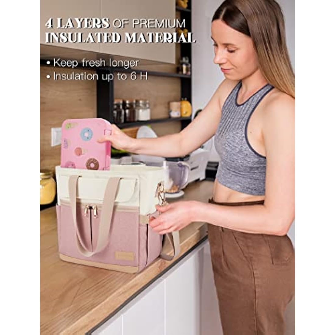 JOYHILL Lunch Bag for Man, Lunch Tote for Woman, Leakproof Insulated Lunch Box with Shoulder Strap, Adult Reusable Lunch Cooler Tote Bags for Work Picnic Camping School Beach, Brown
