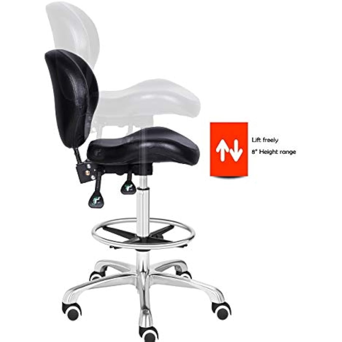 Kaleurrier Adjustable Stools Drafting Chair with Backrest & Foot Rest,Tilt Back,Peneumatic Lifting Height,Swivel Seat,Rolling wheels,for Studio,Dental,Office,Home Desk Chairs (Black)