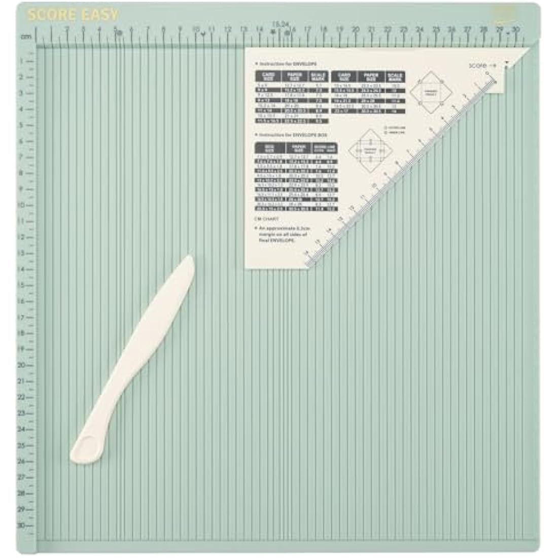 Vaessen Creative 2137-050 Easy Scoring Board cm in Mint Green with Bone Folder and Guide for Card Making and Paper Crafts, 30,5 x 30,5 cm