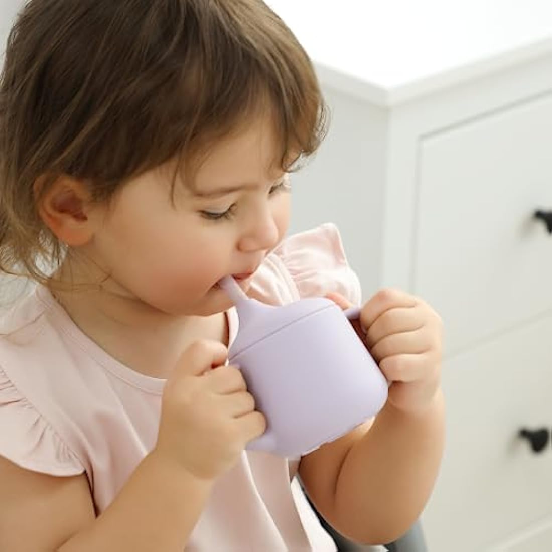 Moonkie Silicone Baby Sippy Cup 6+ Months with 2 Straws (Free Flow & Leak-Proof Valve) | 3 Stage Transition | Baby Water Bottle | BPA Free & Dishwasher Safe | 120ml(Blush)