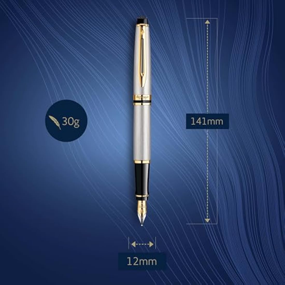 Waterman Expert Fountain Pen | Stainless Steel with 23k Gold Trim | Medium Nib | Gift Box