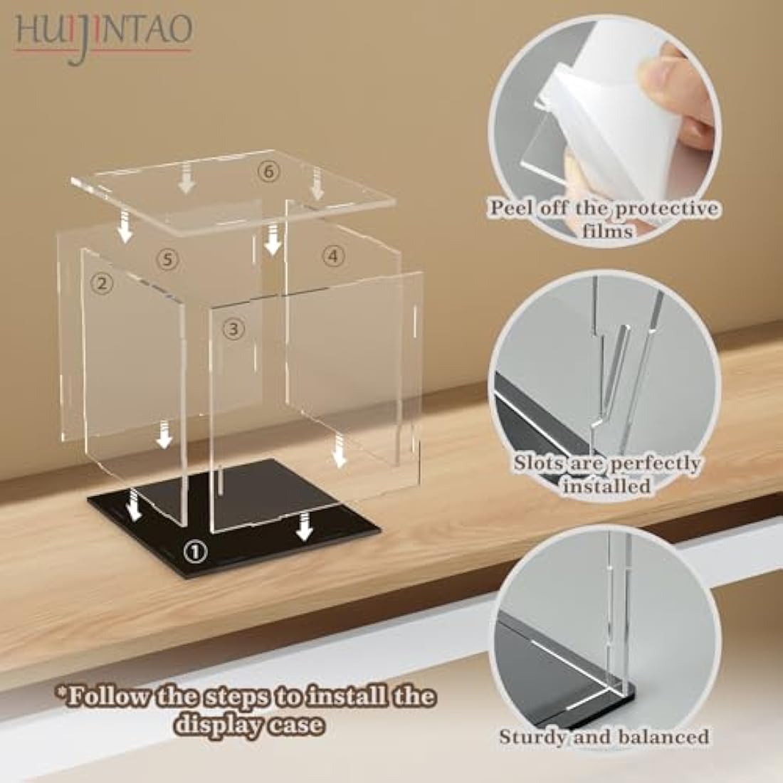 HUIJINTAO Clear Acrylic Display Case Countertop Box Cube Organizer Stand Dustproof Protection Showcase for Action Figures/Toys/Collectibles(12x12x12inch;30x30x30cm)
