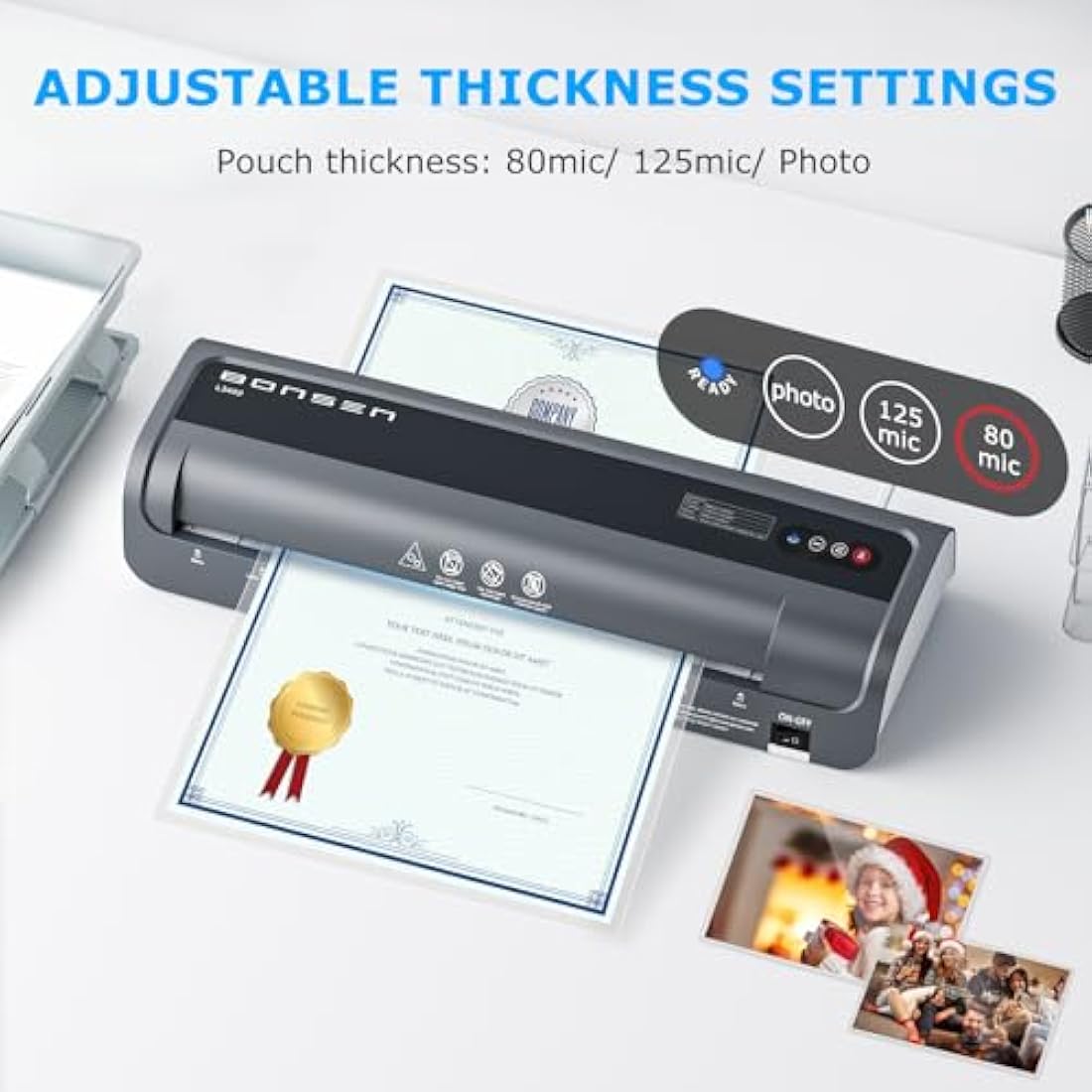 BONSEN A3 Laminator Machine with 100 Laminating Pouches, Never Jam Technology, 125mic Thick Laminating for School, Office, Restaurant, Home, Black, L3402