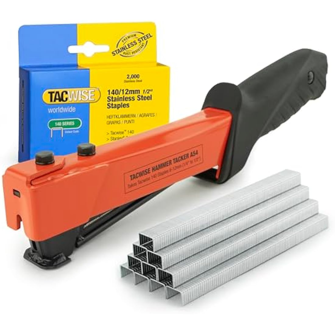 Tacwise 1262 A54 Heavy Duty Hammer Tacker with 2000 140/12mm Staples, Uses Type 140 / 6 - 12 mm Staples