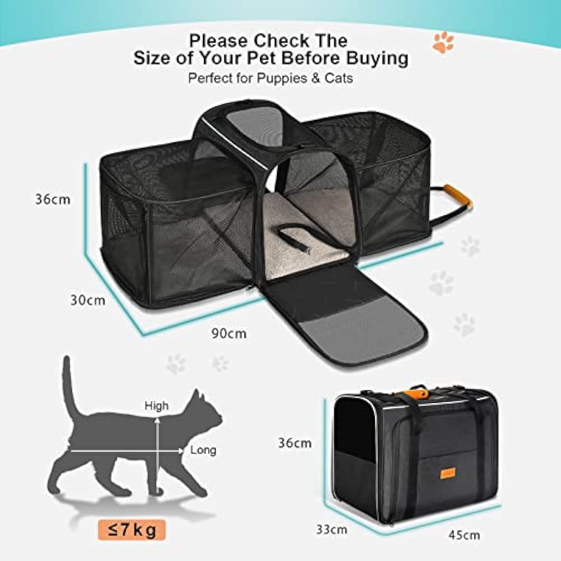 Morpilot Soft Sided Pet Carrier Bag for Small Dogs, Puppies, Medium and Large Cats, Expandable, Airline Approved, with Breathable Mesh and Locking Safety Leash, Grey