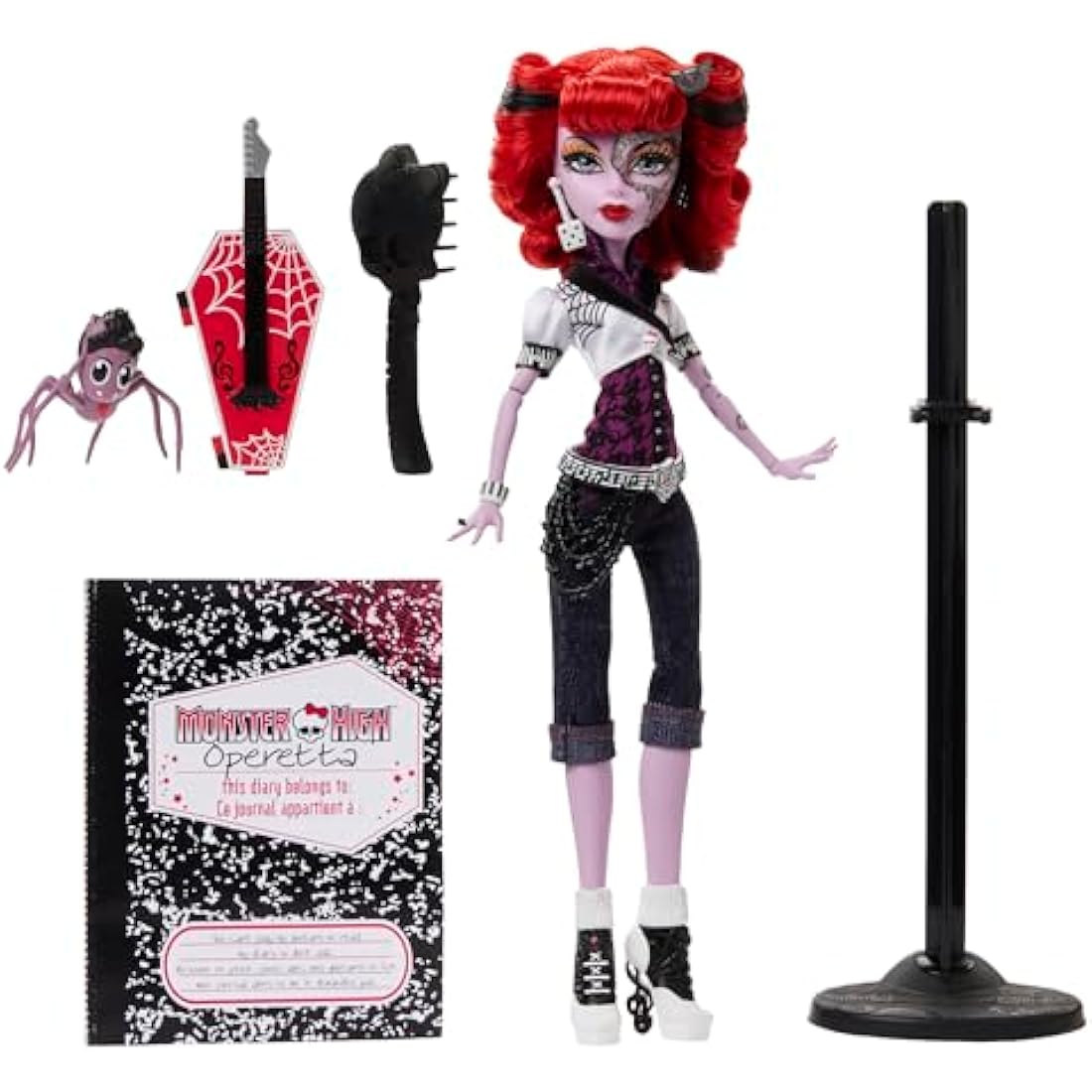 Monster High Boo-riginal Creeproduction Doll, Operetta Collectible Reproduction with Doll Stand, Diary, and Pet Spider Memphis “Daddy O” Longlegs, HYV90