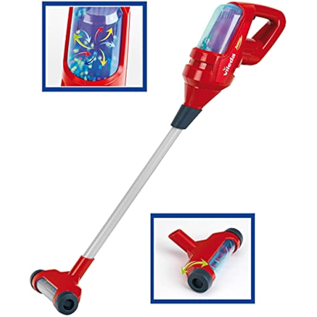 Theo Klein 6720 Vileda broom trolley with upright vacuum cleaner I Incl. Accessories such as mop, bucket, brush and dustpan I Dimensions: 29 cm x 24 cm x 60 cm I Toys for children aged 3 and over