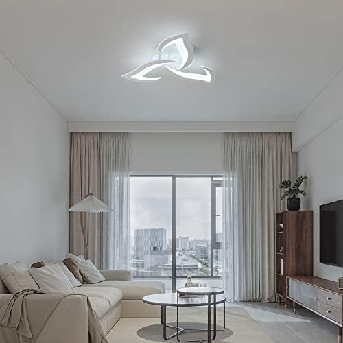 SENQIU Modern LED Ceiling Light, 36W LED Ceiling Lights with 3 Petal-Shaped Lamps, 6500K Cool White, Acrylic Leaf Chandelier Lighting Fixture for Bedroom, Living Room, Office, White