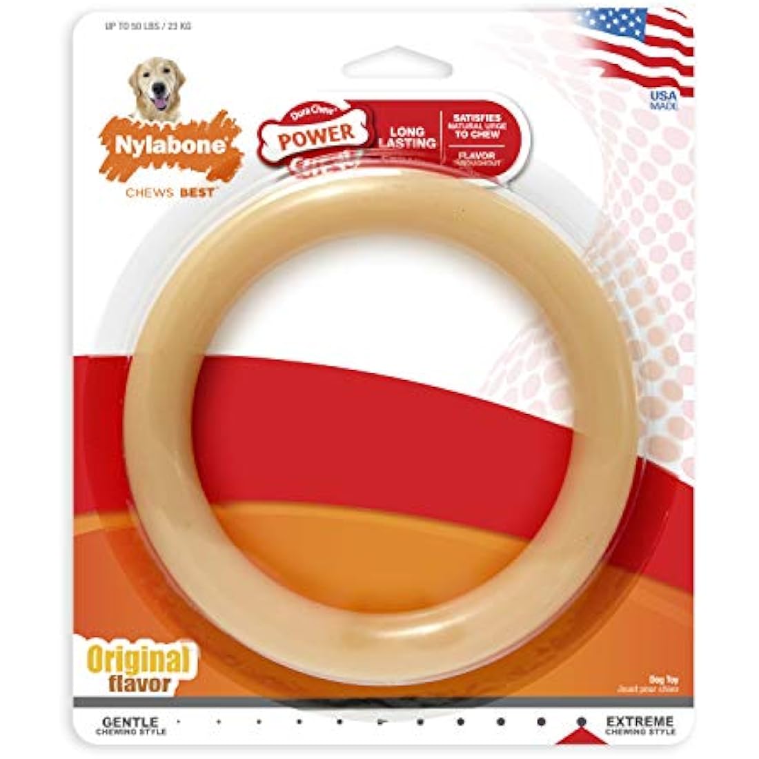 Nylabone Dura Chew Giant Ring Extreme Tough Dog Chew Toy, Original Flavour, Large, for Dogs Up to 23 kg,White