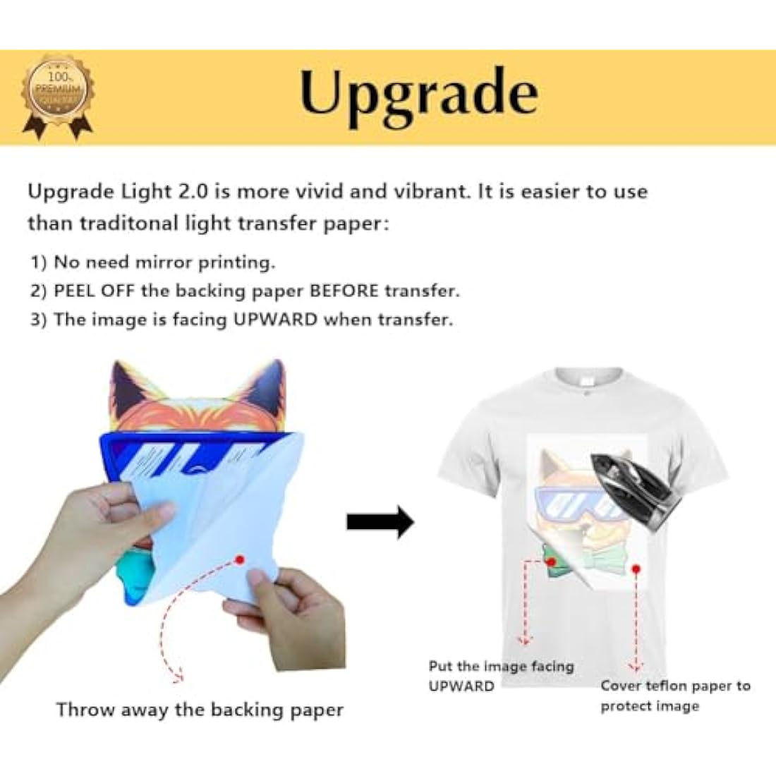 TransOurDream Tru-Transfer Paper - 100 Sheets A4 Inkjet Heat Transfer Paper Iron On Transfer Paper 2.0 for White and Light T Shirts Fabrics NO Mirror Print,Easy to Use (TRANS-2-100)