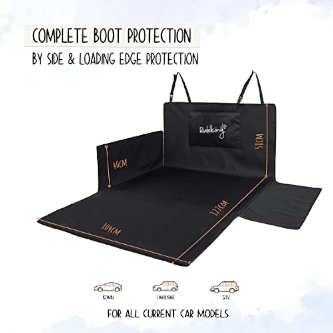 Rudelkönig car boot protector for dogs with bumper guard - Water repellent & easy to clean - Quilted car trunk cover with storage bag - Car boot liner protector