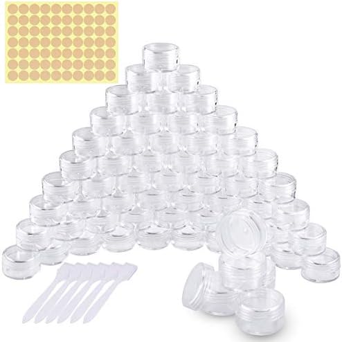 MELLIEX 60 Pieces Empty Sample Pots, 5g / 5ml Clear Plastic Travel Cosmetic Container Jars for Creams, Sample, Make-Up Storage