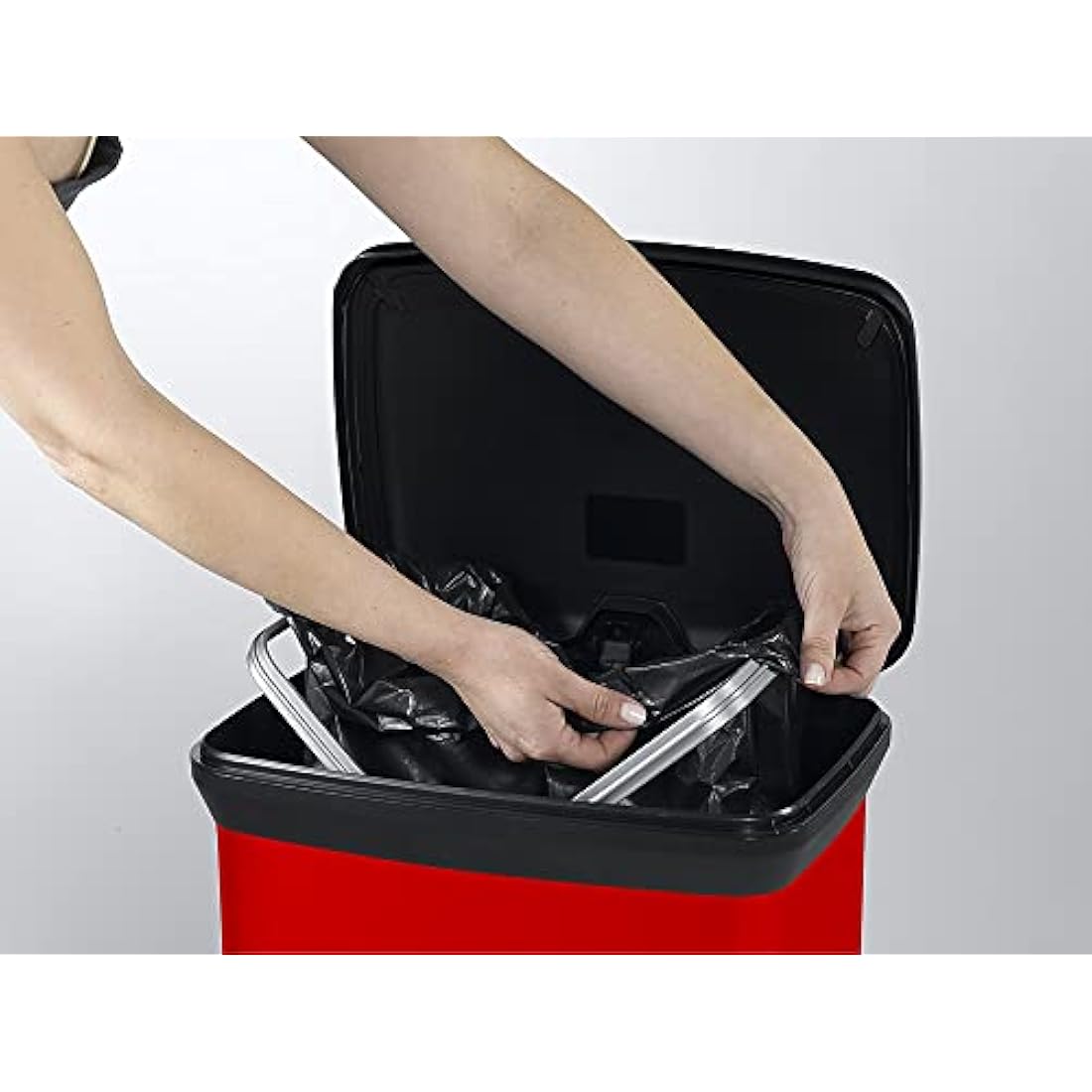 Curver Metal Effect 70% Recycled Kitchen Pedal Touch Deco Bin 50 Litres - Red