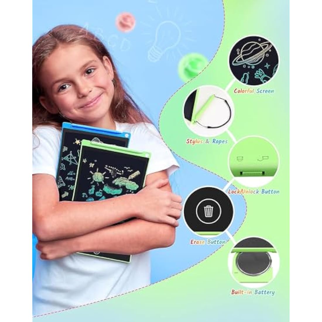 TECJOE 2 Pack LCD Writing Tablet, 8.5 Inch Colorful Doodle Board Drawing Tablet for Kids, Erasable Reusable Writing Drawing Pad, Learning Toys Gifts for 3 4 5 6 Years Old Boys and Girls Toddlers