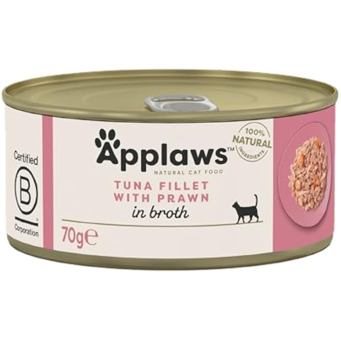 Applaws 100% Natural Wet Cat Food Tins, Tuna Fillet with Prawn in Broth 70 g for Adult Cats (24 x 70 g Tins)