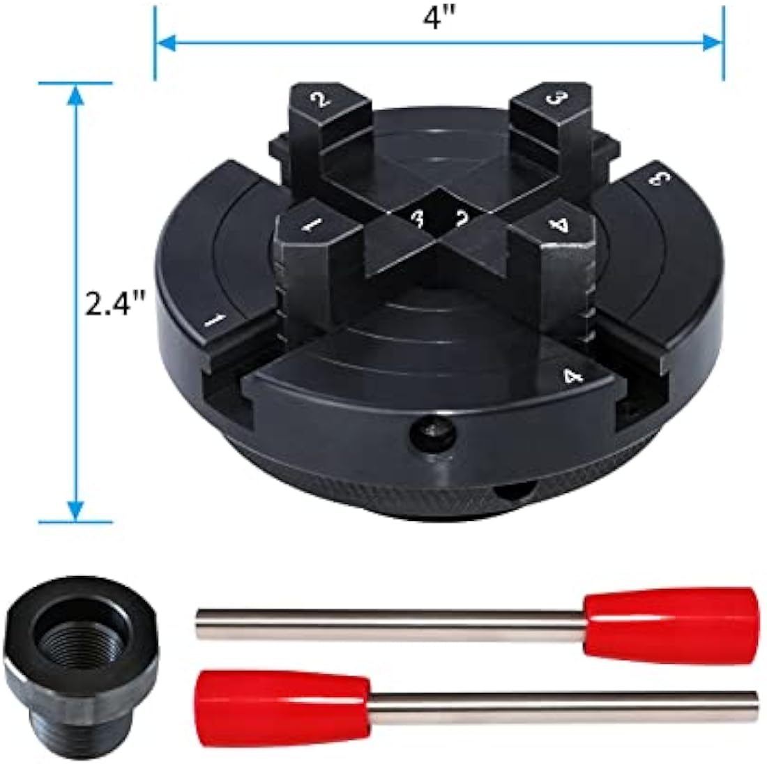 DEEFIINE 4 Inch Wood Lathe Chuck Set 1" X8TPI & 3/4" X16TPI Adapter, Self Centering 4 Jaw Wood Turning Chuck(Black)