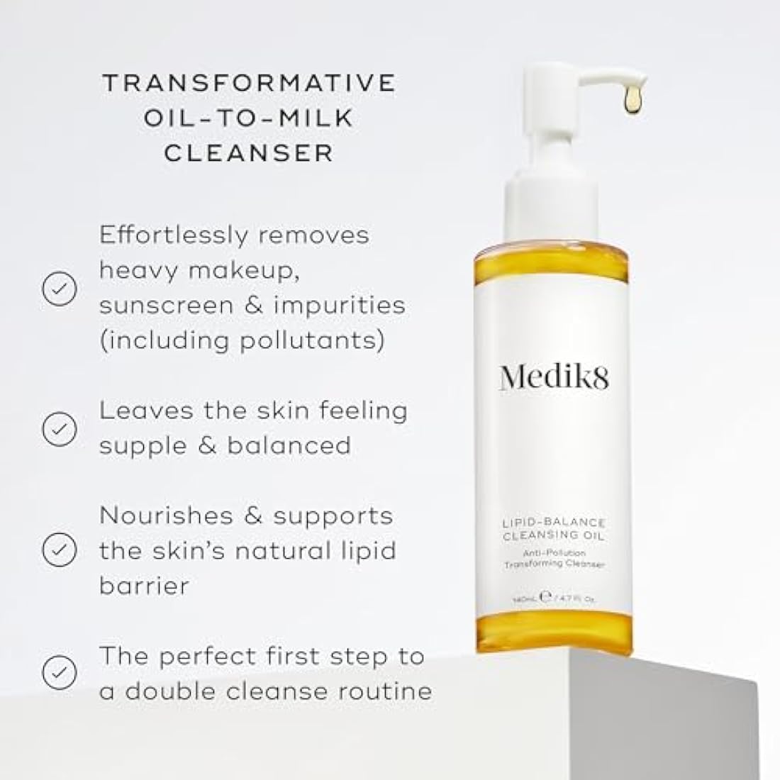 Medik8 Lipid-Balance Cleansing Oil - Makeup Dissolving Transforming Cleanser - Removes Impurities, Sunscreen & Waterproof Makeup - Nourishes & Balances Skin - All Skin Types - 140ml
