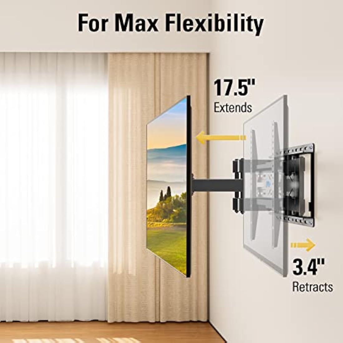 Mounting Dream TV Wall Bracket Mount for Most 26-65 Inch TVs, Max VESA 400x400mm, Tilt Swivel for TV Max 45kg, Full Motion Double Arms Fit OLED LCD LED Flat/Curved Screens, with Fischer Wall Plug