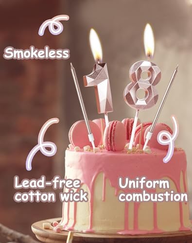 Yiran Rose Gold 60th Birthday Candles Set Number 60 Candle w/ Rose Gold Long Candles Birthday Candles Cake, Birthday Candle, Cake Candles Cake Topper Decorations Birthday Party Wedding Anniversary